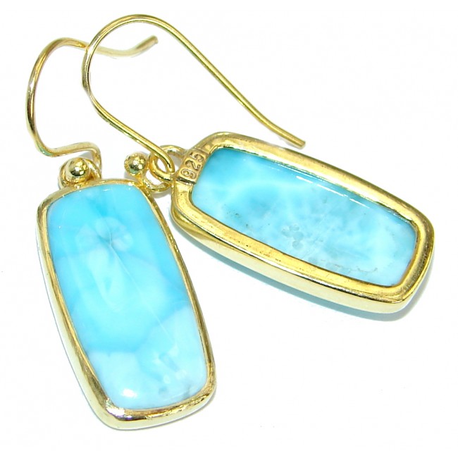 Precious genuine Blue Larimar Gold plated over .925 Sterling Silver handmade earrings