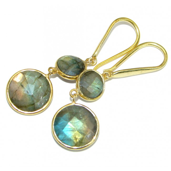 Perfect genuine Labradorite Gold over .925 Sterling Silver handmade earrings