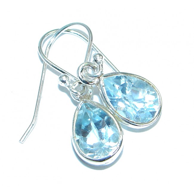 Deluxe genuine Swiss Blue Topaz Sterling Silver earrings