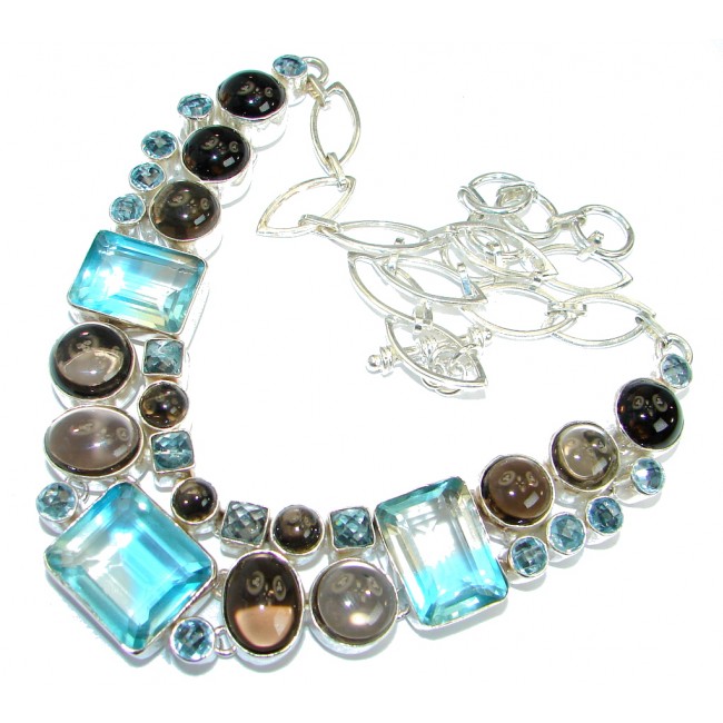 Bohemian Style One of the kind Blue Quartz Sterling Silver handmade necklace