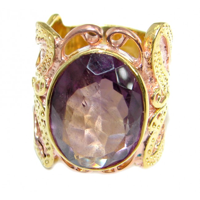 Amazing genuine Amethyst two tones Gold over .925 Sterling Silver ring s. 7