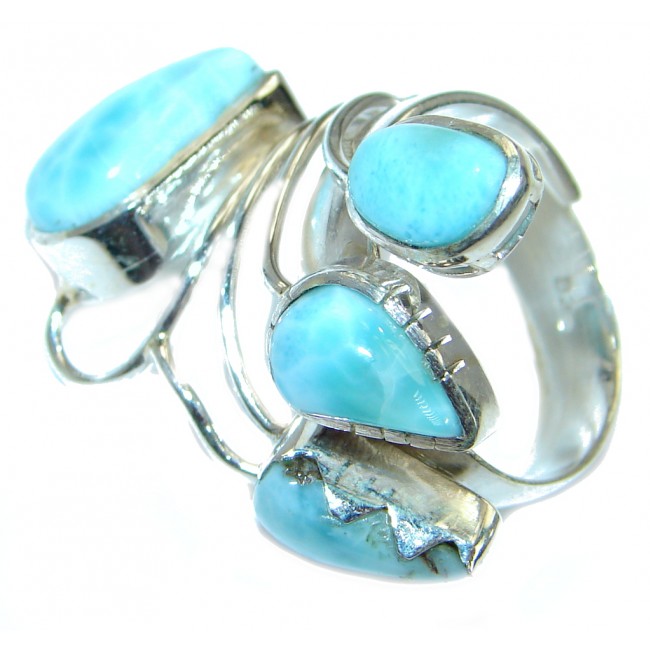 Abstract Genuine Larimar .925 Sterling Silver handcrafted Ring s. 9