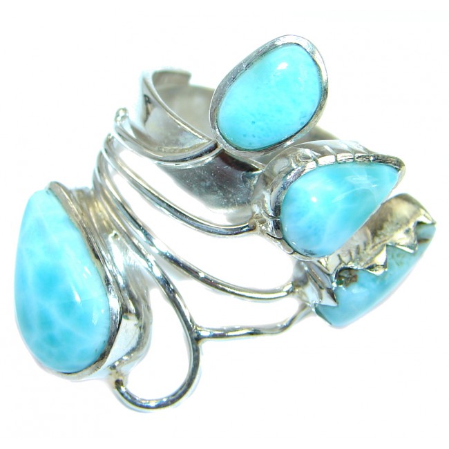 Abstract Genuine Larimar .925 Sterling Silver handcrafted Ring s. 9
