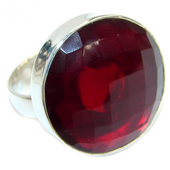 Great Intense Red Quartz .925 Sterling Silver Ring s. 8 adjustable