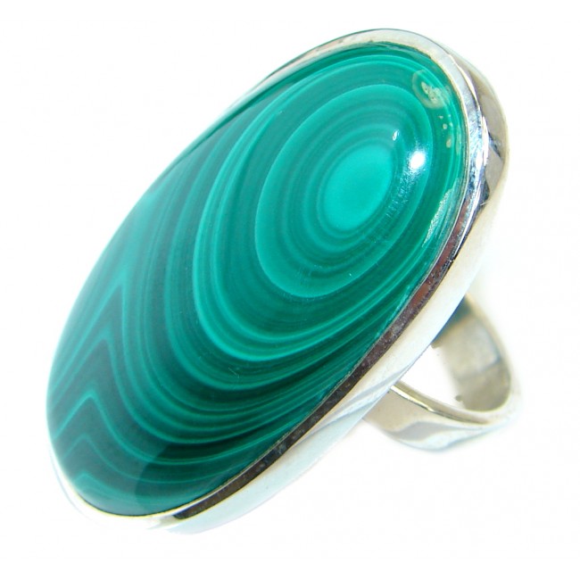 Natural great quality Malachite .925 Sterling Silver handcrafted ring size 9