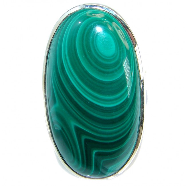 Natural great quality Malachite .925 Sterling Silver handcrafted ring size 9
