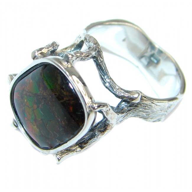 Pure Energy Fire Genuine Canadian Ammolite .925 Sterling Silver handmade ring size 8 3/4