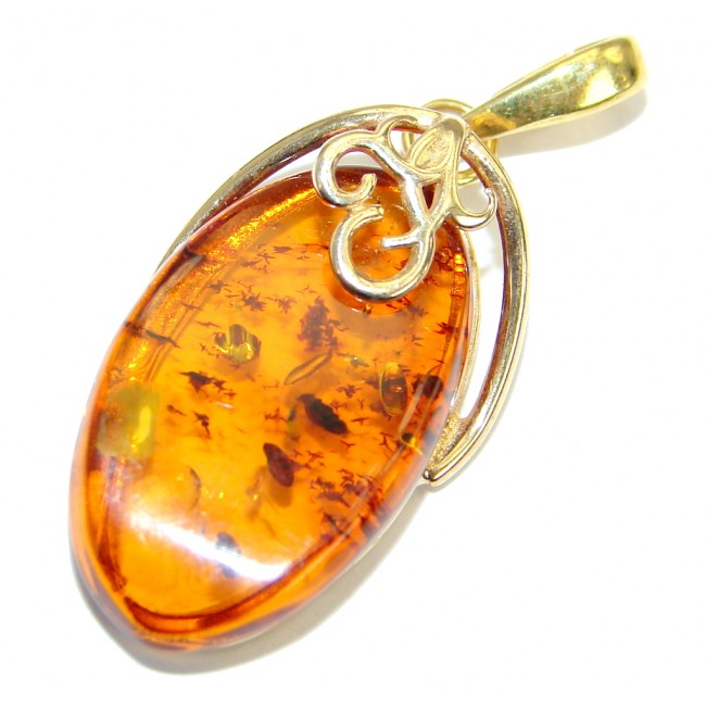 Incredible natural Baltic Amber Gold over .925 Sterling Silver handmade Pendant