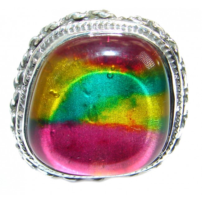 Red Dichroic Glass .925 Sterling Silver handmade ring size 7 1/4