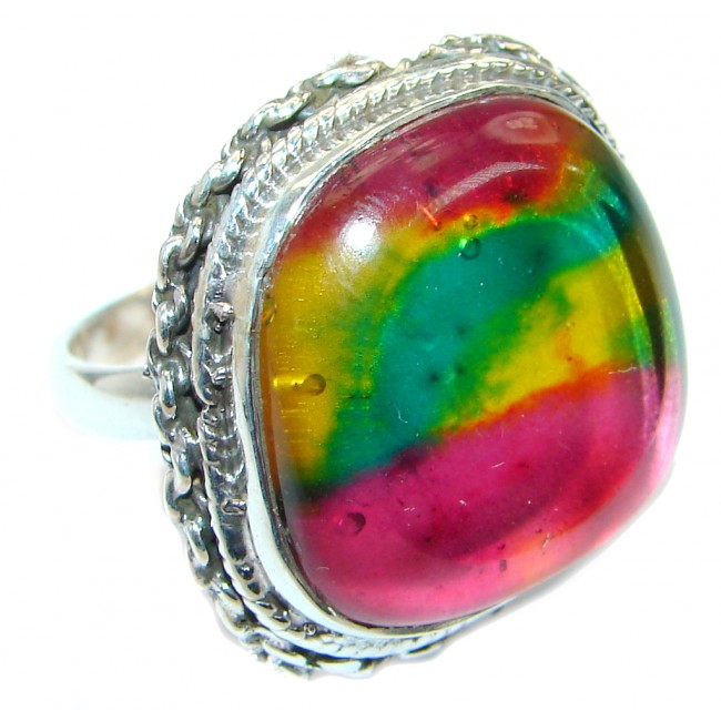Red Dichroic Glass .925 Sterling Silver handmade ring size 7 1/4