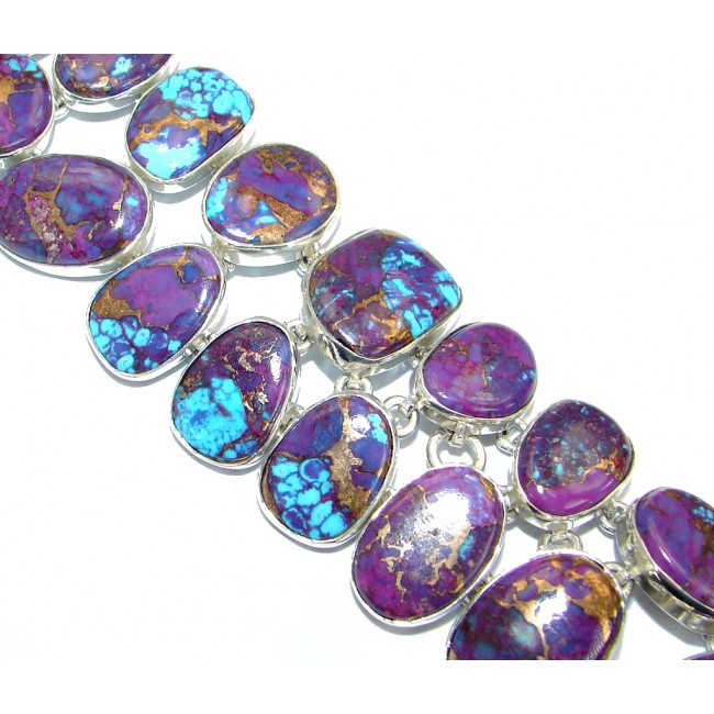 Large Purple Turquoise with copper vains Sterling Silver handmade Bracelet