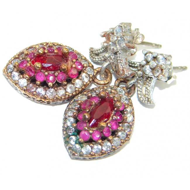 Victorian Style created Ruby & White Topaz Sterling Silver earrings