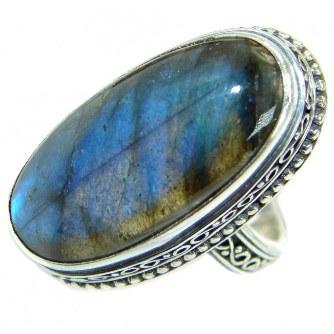 Huge Blue Fire Labradorite .925 Sterling Silver handmade ring size 9