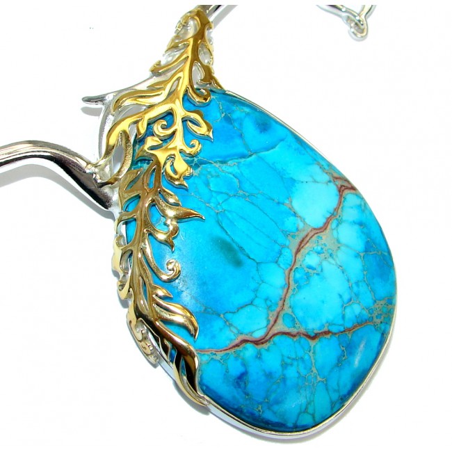 Emily Blue Sea Sediment Jasper oxidized Two Tones .925 Sterling Silver handmade necklace