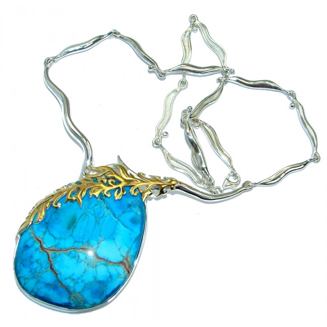 Emily Blue Sea Sediment Jasper oxidized Two Tones .925 Sterling Silver handmade necklace