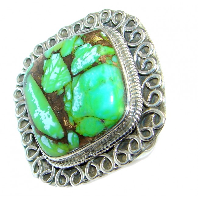 Copper Green Turquoise .925 Sterling Silver handmade Ring s. 8