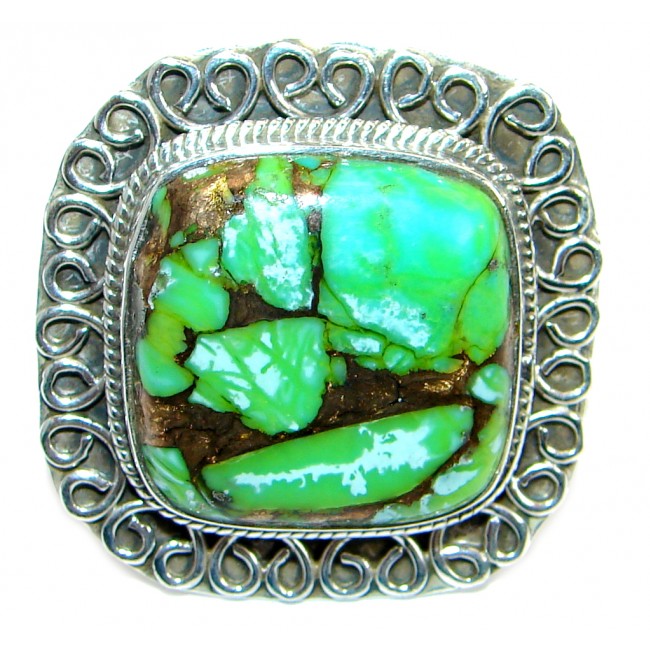 Copper Green Turquoise .925 Sterling Silver handmade Ring s. 8