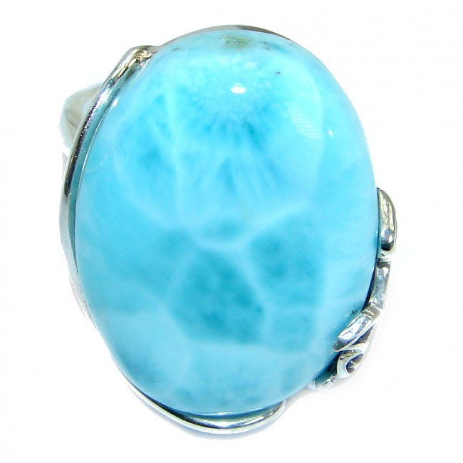 Flawless Genuine Larimar .925 Sterling Silver handcrafted Ring s. 7 adjustable