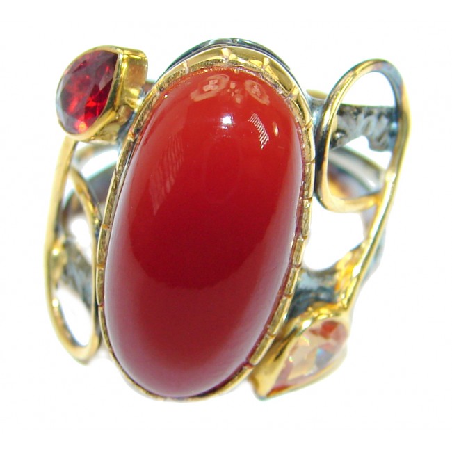 Genuine Orange Carnelian Gold Rhodium plated over .925 Sterling Silver ring s. 8