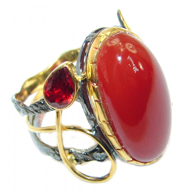 Genuine Orange Carnelian Gold Rhodium plated over .925 Sterling Silver ring s. 8