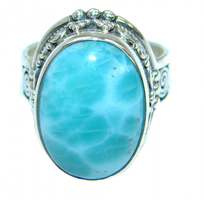 Perfection Huge Genuine Larimar .925 Sterling Silver handcrafted Ring s. 8