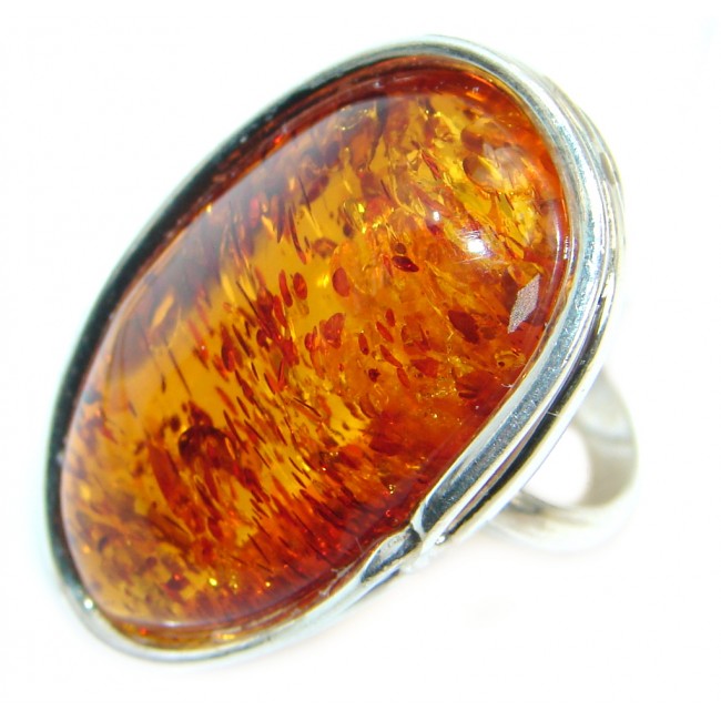 Genuine Baltic Polish Amber .925 Sterling Silver handmade Statment Ring size 8