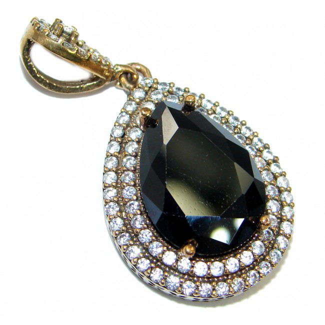 Victorian Vintage Style Onyx Two tones .925 Sterling Silver Pendant