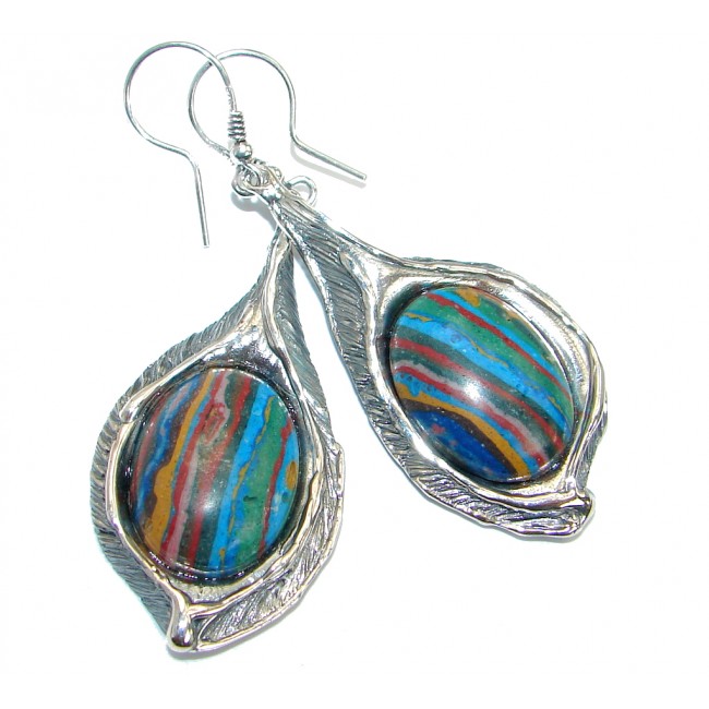 Vintage Design Rainbow Calsilica oxidized .925 Sterling Silver handmade earrings