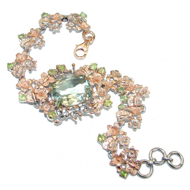 Rich Design Authentic Green Amethyst Gold over .925 Sterling Silver handmade Bracelet
