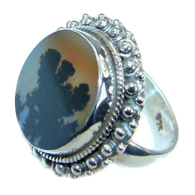 Perfect Silver Leaf Jasper .925 Sterling Silver handcrafted Ring size 8