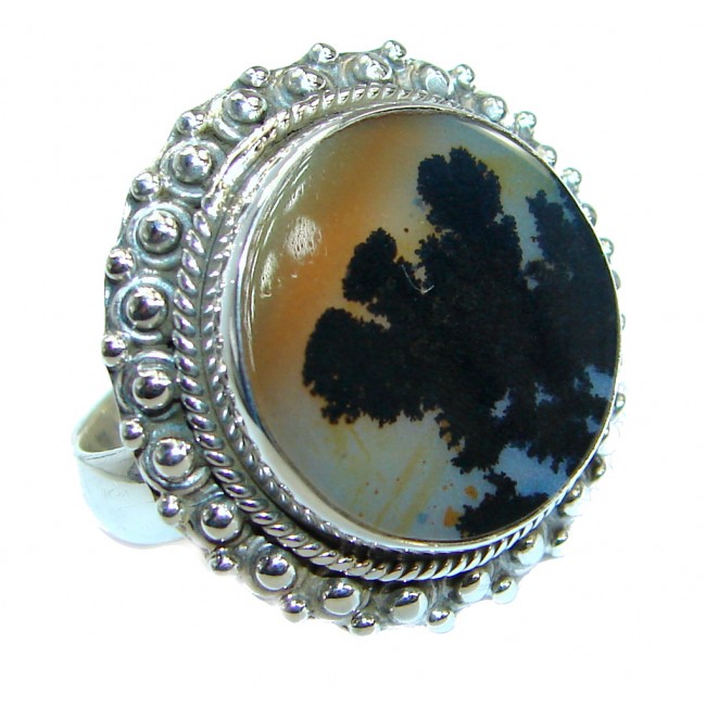 Perfect Silver Leaf Jasper .925 Sterling Silver handcrafted Ring size 8