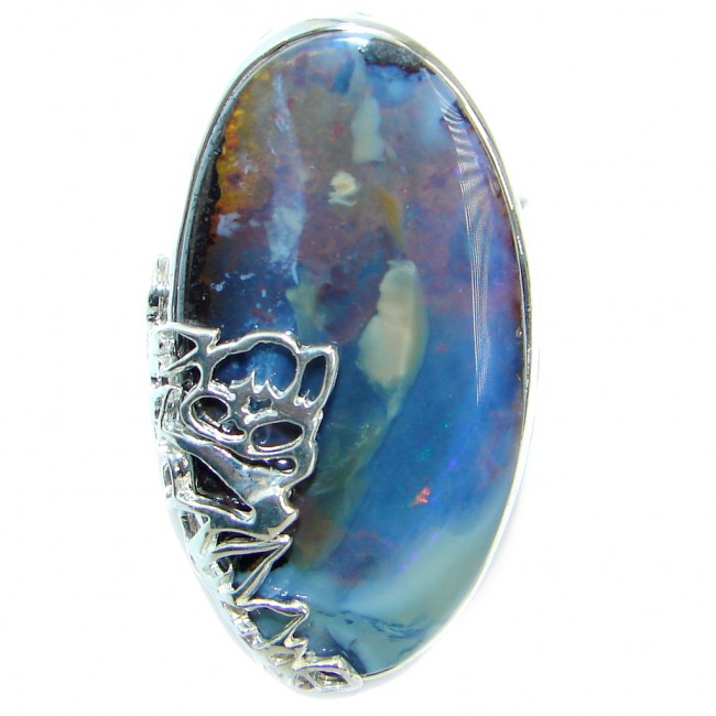 Classic Australian Boulder Opal .925 Sterling Silver handcrafted ring size 7 adjustable