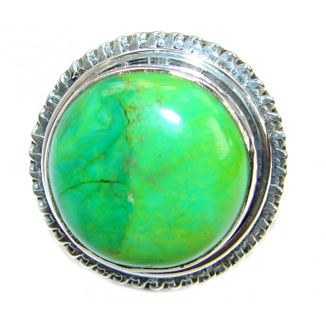 Perfect Green Turquoise .925 Sterling Silver handmade Ring s. 9 1/4