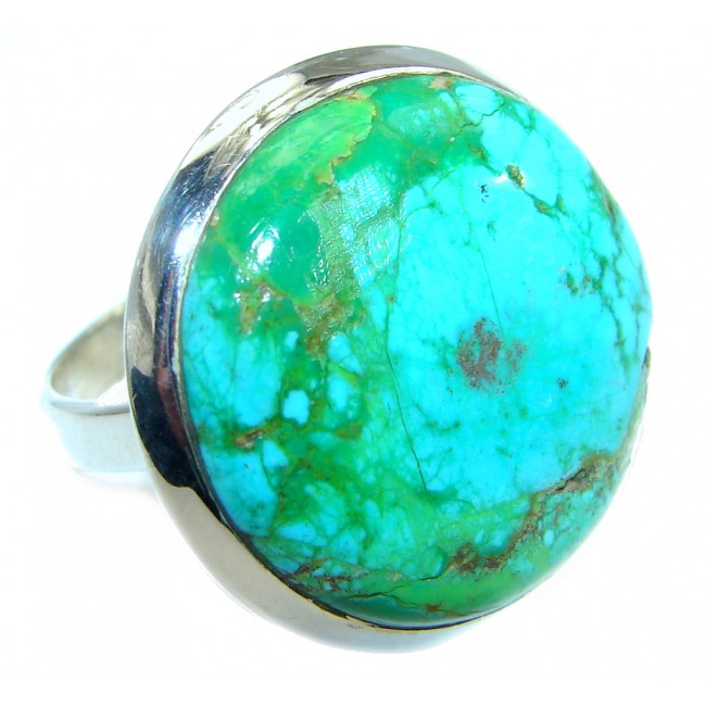Perfect Green Turquoise .925 Sterling Silver handmade Ring s. 9 3/4