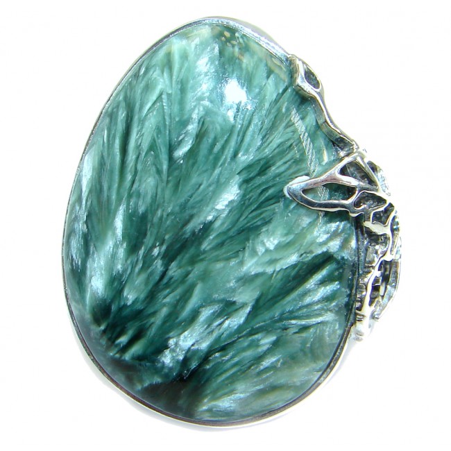 Great quality Green Russian Seraphinite .925 Sterling Silver handcrafted Ring size 7