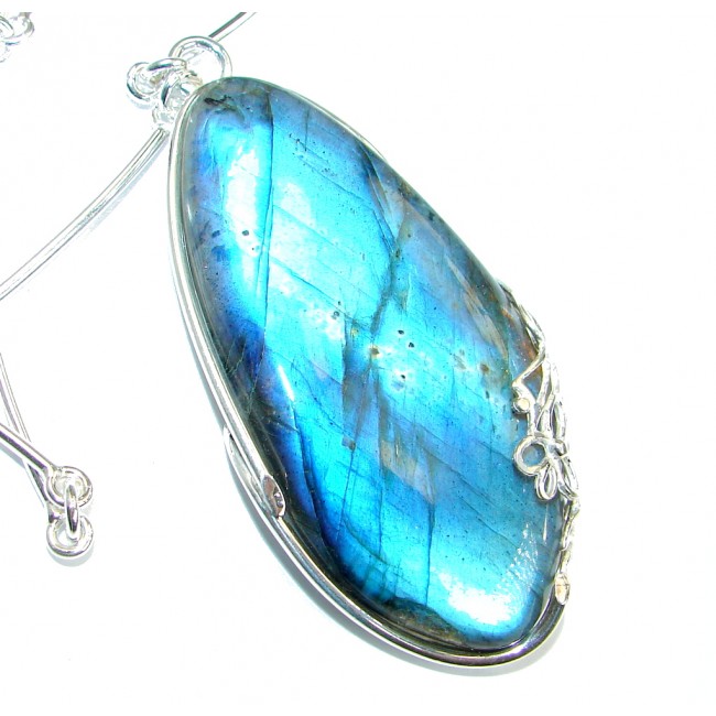 Classy Fire Labradorite handmade .925 Sterling Silver entirely handcrafted necklace