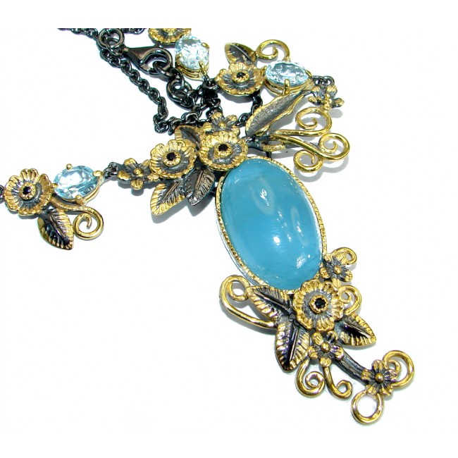 Secret Beauty Blue Aquamarine & Blue Topaz Gold over Sterling Silver handcrafted necklace