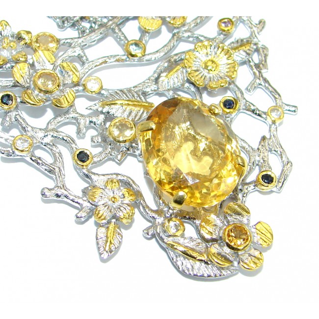 Luxurious Natural Rich Yellow Citrine Two Tones .925 Sterling Silver handcrafted Necklace