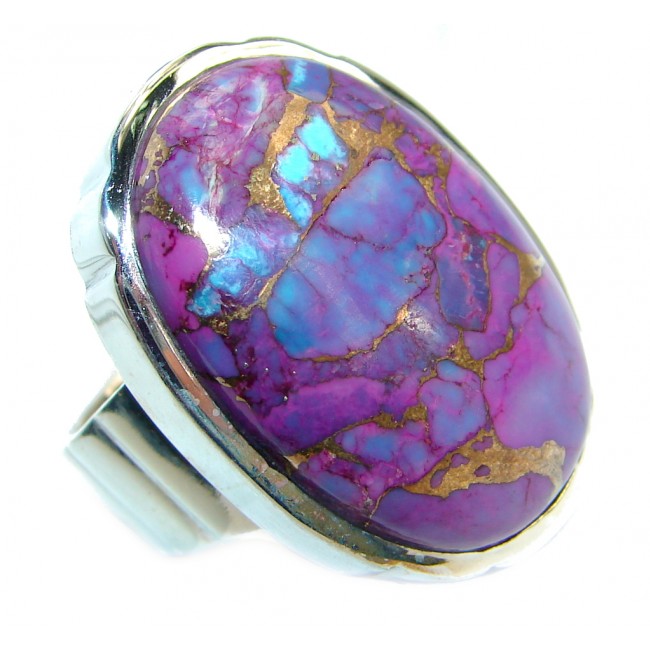 Copper Purple Turquoise .925 Sterling Silver handmade Ring s. 7 1/4