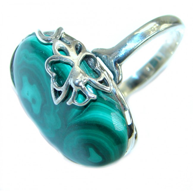 Natural Sublime quality Malachite .925 Sterling Silver handcrafted ring size 6 adjustable