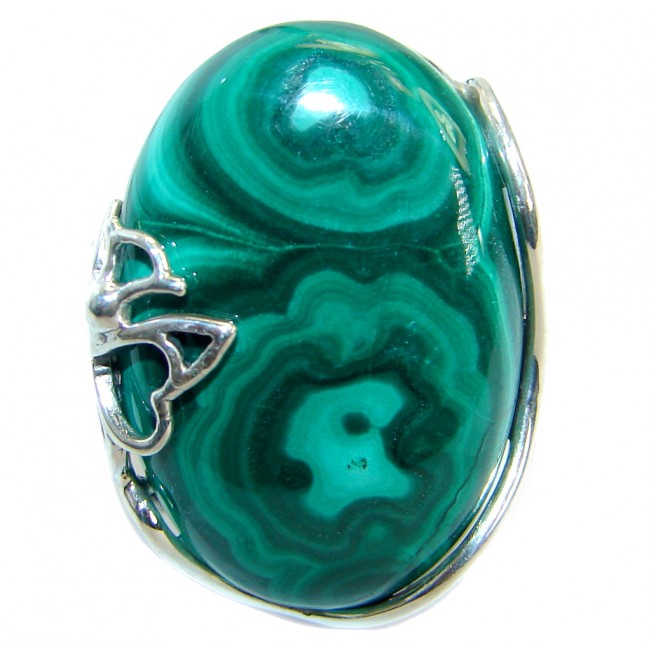 Natural Sublime quality Malachite .925 Sterling Silver handcrafted ring size 6 adjustable