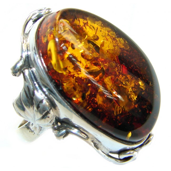 Genuine Baltic Polish Amber .925 Sterling Silver handmade Statment Ring size 8