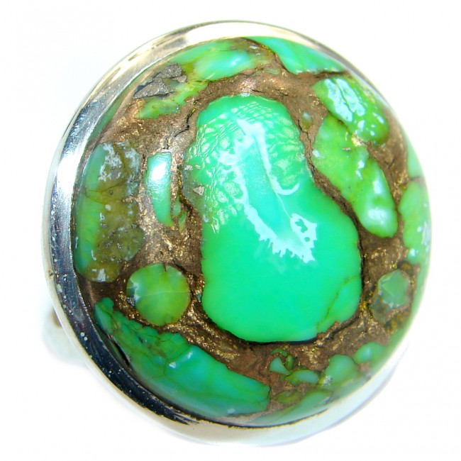 Copper Green Turquoise .925 Sterling Silver handmade Ring s. 9
