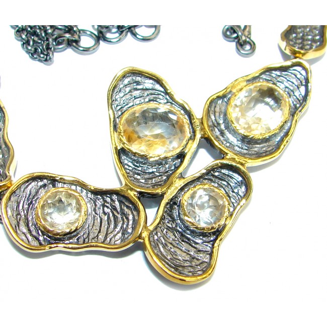 Abstract Natural Rich Yellow Citrine Two Tones .925 Sterling Silver handcrafted Necklace