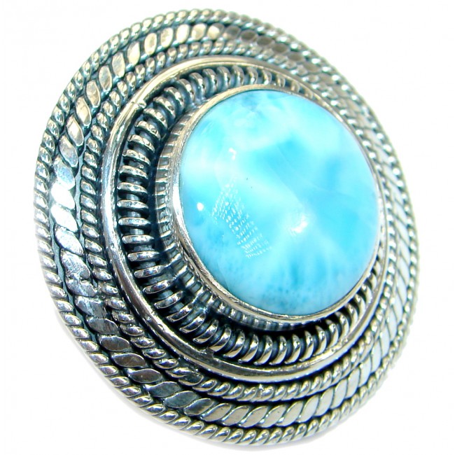 Huge Blue Galaxy Genuine Larimar .925 Sterling Silver handcrafted Ring s. 7 adjustable