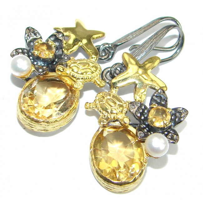 Stylish genuine Citrine Gold over .925 Sterling Silver handmade earrings