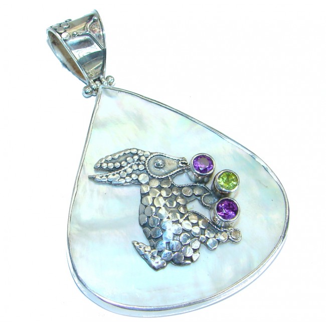 Rabbit Blister Pearl Peridot .925 Sterling Silver handmade earrings