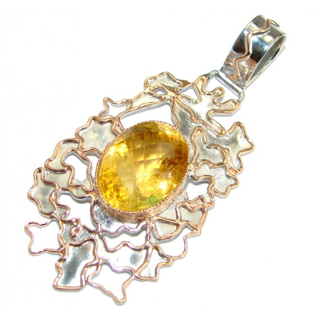 Genuine Citrine Rose gold over .925 Sterling Silver handcrafted pendant