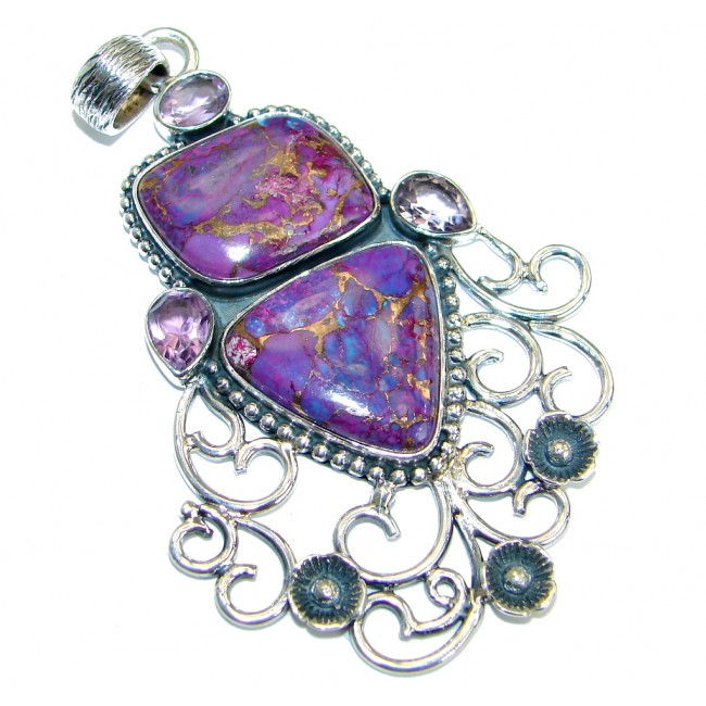 Simple Style Purple Turquoise with copper vains .925 Sterling Silver Pendant