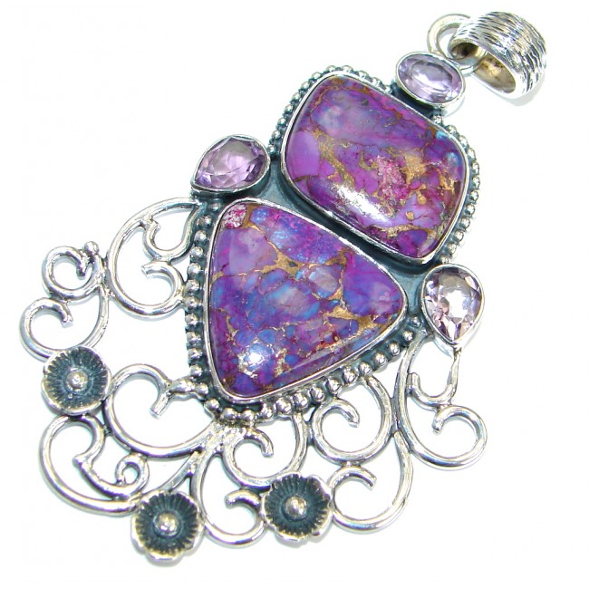 Simple Style Purple Turquoise with copper vains .925 Sterling Silver Pendant